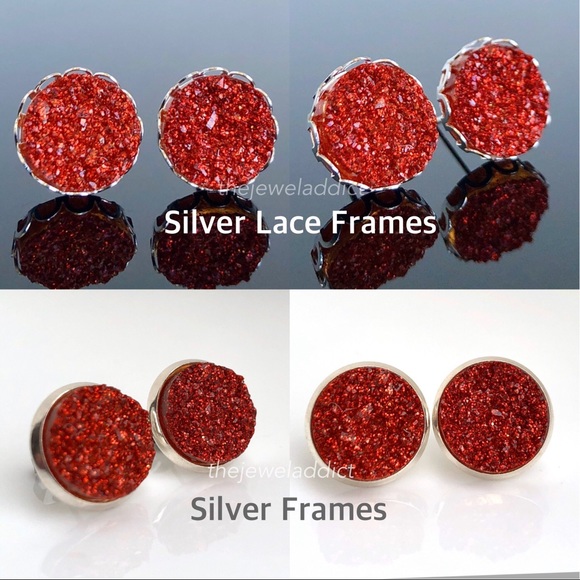 3/$15🎀red titanium glitter faux druzy studs - Picture 4 of 9